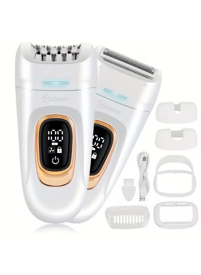 Hatteker Epilator & Shaver for Women - Hair Removal Products with Rechargeable Battery, Adjustable Comb, for Arms, Legs, Underarms, Painless Electric Women Shaver, Travel Portable White - Image 2